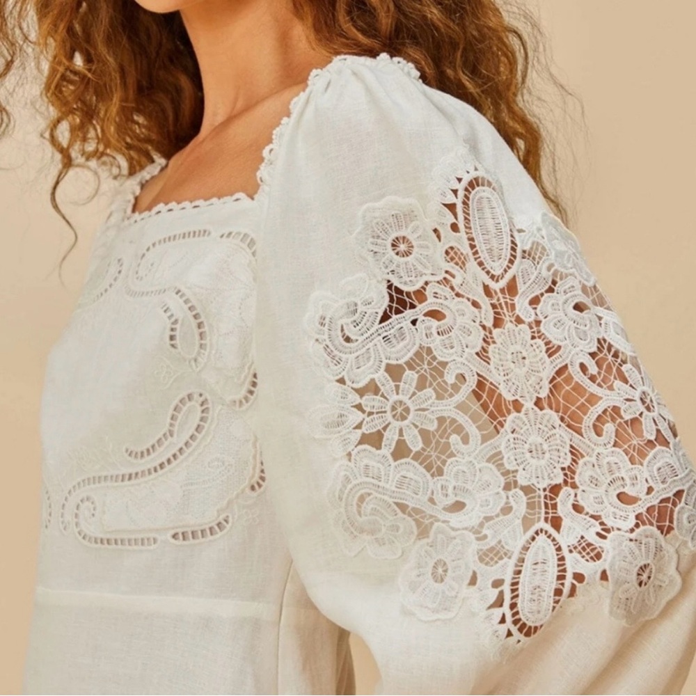 Farm Rio Off-White Embroidered Euroflax™ Premium Linen Mini Dress - Picture 5 of 8